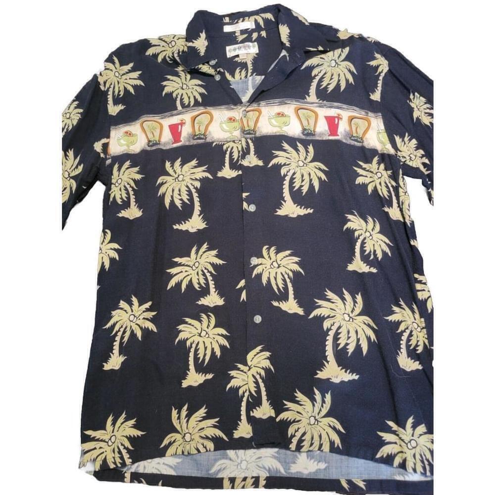Campia Moda Shirt Mens Size Medium Black Beige Tree Hawaiian Button Up